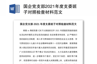 国企党支部2021年度支委班子对照检查材料范文