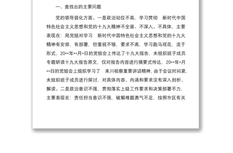 党组领导班子巡察整改专题民主生活会对照检查材料