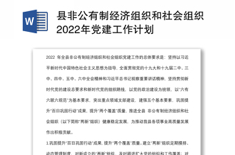 县非公有制经济组织和社会组织2022年党建工作计划