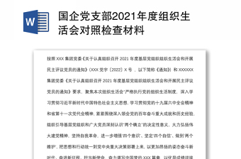 国企党支部2021年度组织生活会对照检查材料