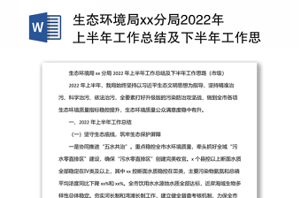 生态环境局xx分局2022年上半年工作总结及下半年工作思路（市级）