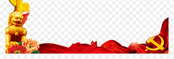 红色底部边框边角飞扬的飘带石狮狮子华柱党徽装饰免抠党政元素素材