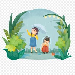 卡通人物两个小女孩撑伞中国传统二十四节气雨水时节主题素材免抠元素