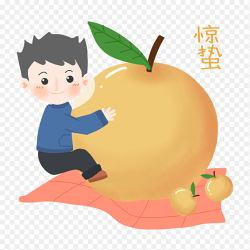 卡通人物小男孩吃梨习俗风俗童趣中国传统二十四节气惊蛰时节主题素材免抠元素
