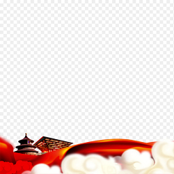 底部边框边角红色飘带装饰中国馆免抠元素素材