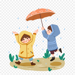 可爱卡通人物雨中玩耍撑伞下雨雨水中国传统二十四节气谷雨时节主题素材免抠元素