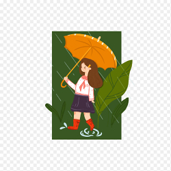 插画风卡通人物雨中撑伞中国传统二十四节气雨水时节主题素材免抠元素