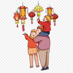 卡通人物看花灯猜灯谜开心过元宵中国传统节日元宵节免抠元素素材