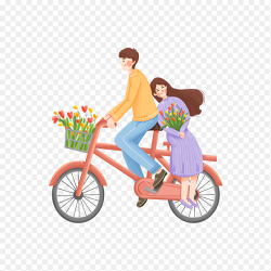 小清新唯美浪漫骑单车的情侣情人节免抠元素素材