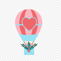 简约彩色粉色热气球信封爱心装饰浪漫情人节免抠元素素材