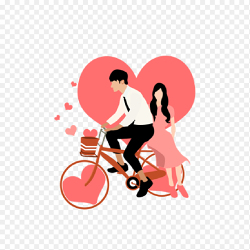 粉色爱心骑单车的情侣卡通人物情人节免抠元素素材