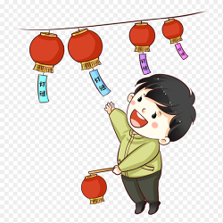 卡通人物小男孩手提灯了猜灯谜中国传统节日元宵节免抠元素素材