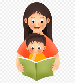 创意卡通风妈妈与孩子一起阅读读书温馨亲子时光免抠元素素材