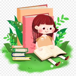 创意插画小女孩阅读书籍免抠元素素材