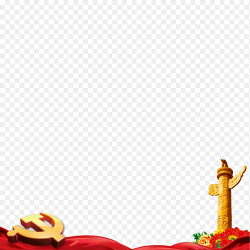 华表牡丹党徽红色丝带党建边框底部装饰素材