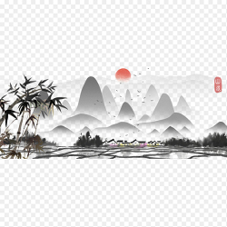 水墨画中国风山河山脉壮丽美景免抠元素素材