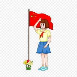 卡通人物小女孩向国旗敬礼党政免抠元素素材