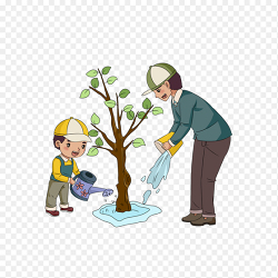 卡通插画植树浇水植树节免抠元素素材