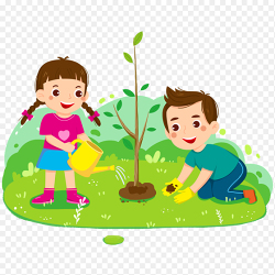 卡通插画小朋友们来植树浇水植树节免抠元素苏此