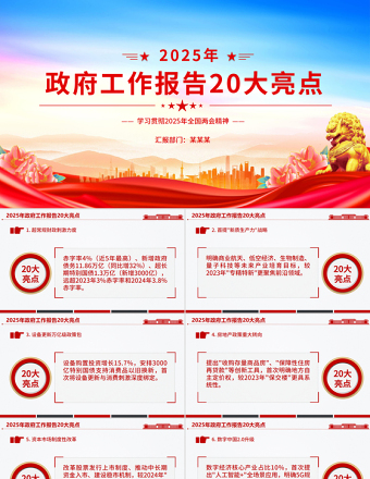 2025年政府工作报告20大亮点PPT极简风两会精神学习课件