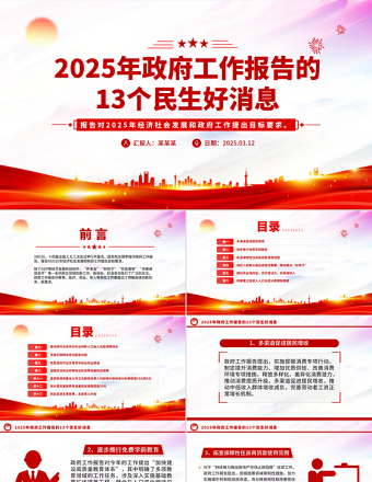 2025年政府工作报告的13个民生好消息PPT两会专题课件