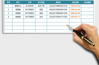 2021年员工生日提醒表（可设置查询天数，根据身份证识别）
