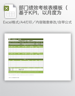 部门绩效考核表模板（基于KPI，以月度为